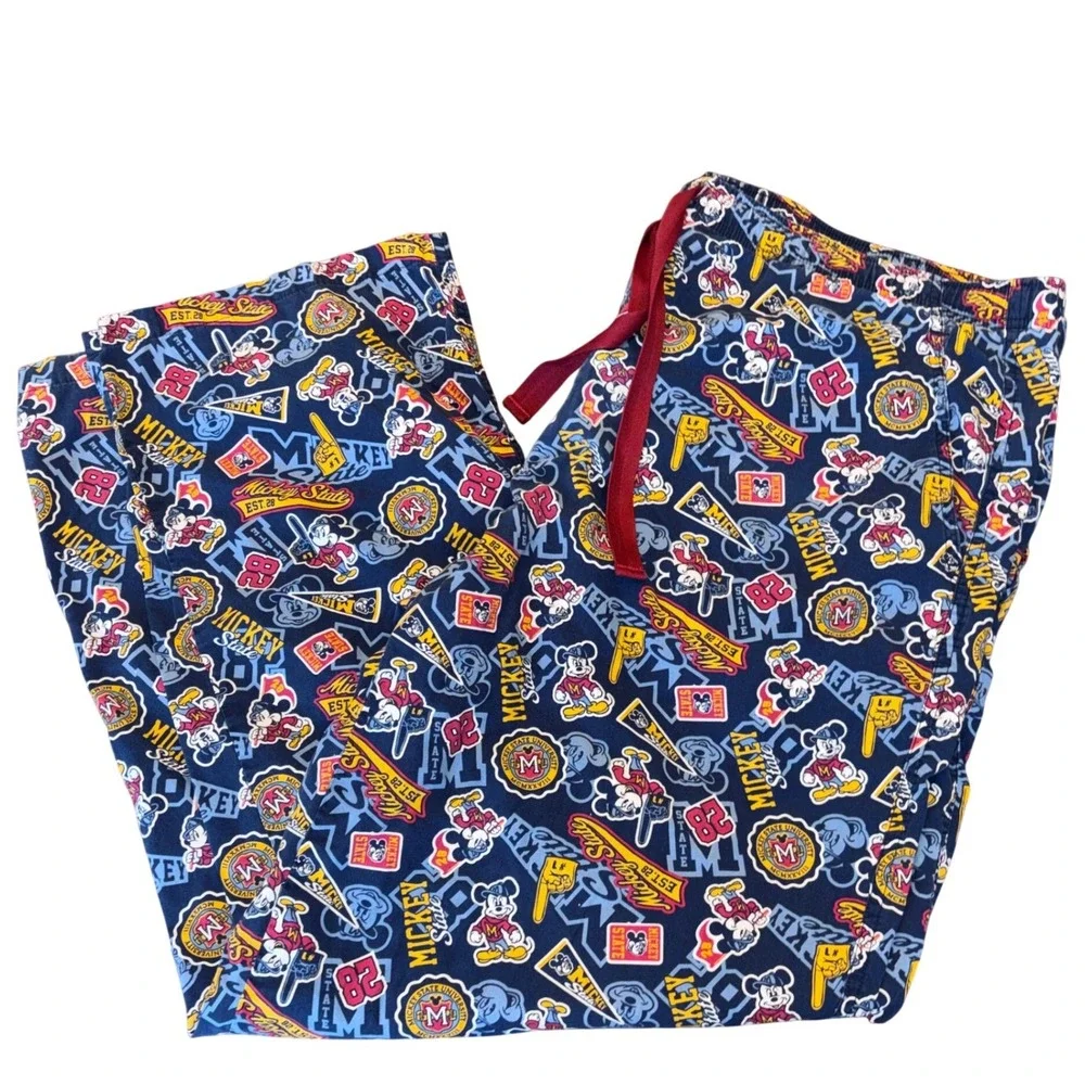 Disney Parks | Mens XL Mickey State Collegiate Pajama Pants | Navy Blue‎ Cotton